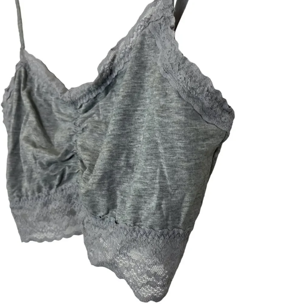 VICTORIA'S SECRET Heather Gray Lace Trim Wireless Unlined Bralette Casual Bra L
